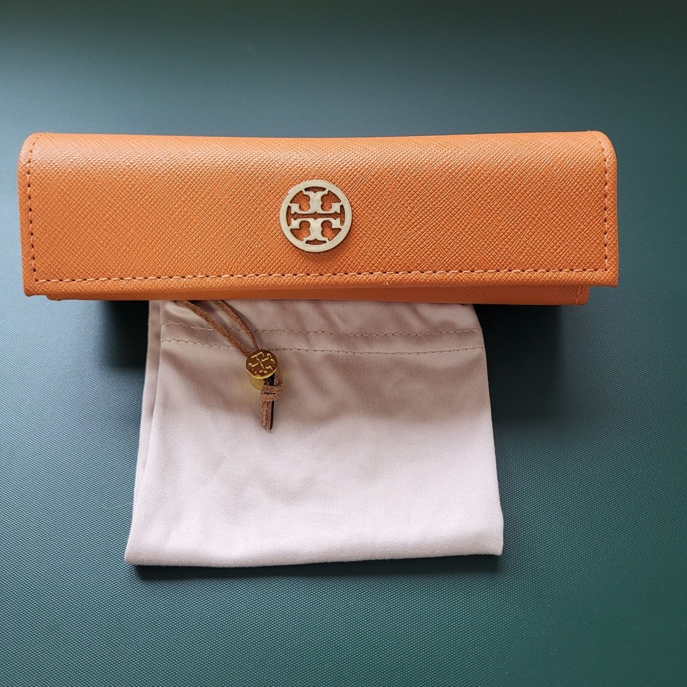 Tory Burch Eyeglasses Case and Pouch Reading Eyeglasses Orange Gold Logo